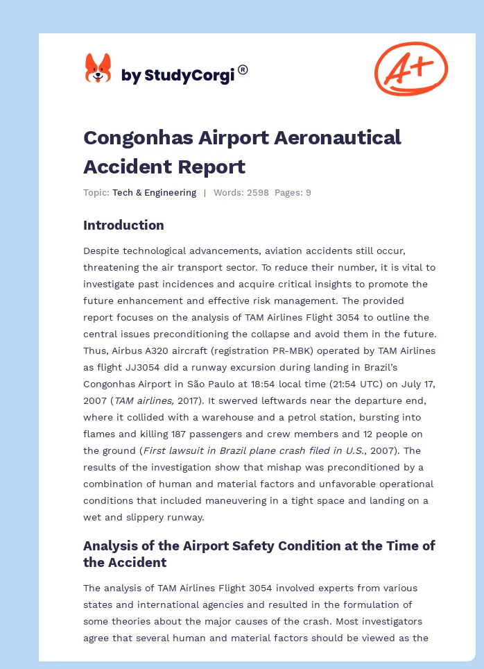 Congonhas Airport Aeronautical Accident Report. Page 1