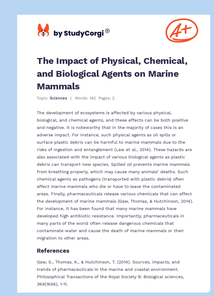 The Impact of Physical, Chemical, and Biological Agents on Marine Mammals. Page 1