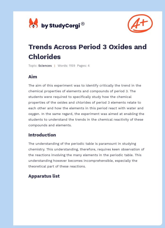 Trends Across Period 3 Oxides and Chlorides. Page 1