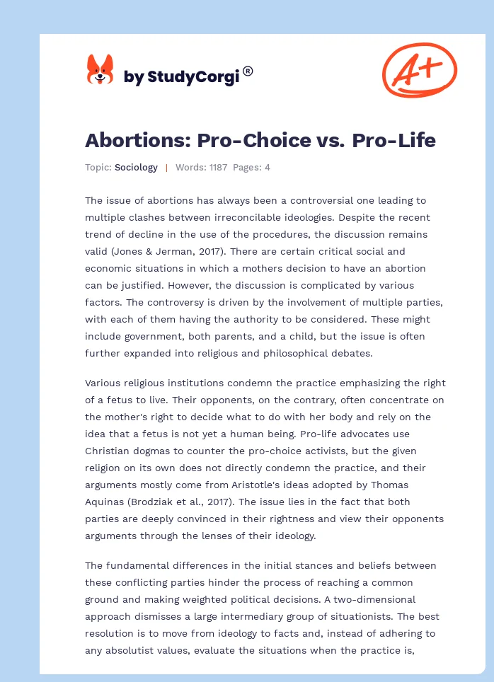 Abortions: Pro-Choice vs. Pro-Life. Page 1