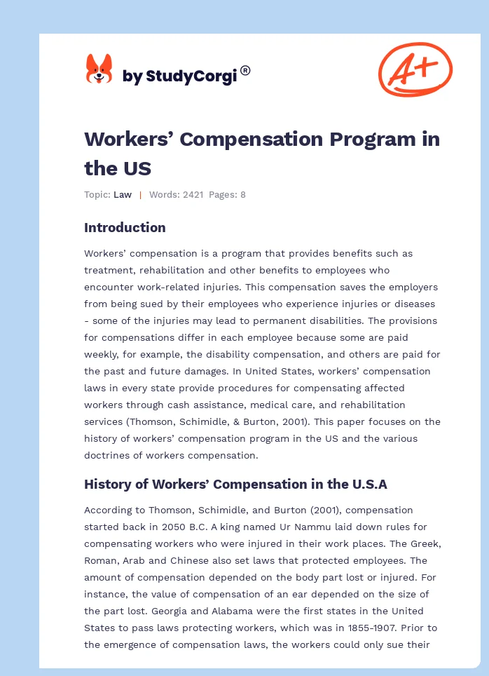 Workers’ Compensation Program in the US. Page 1