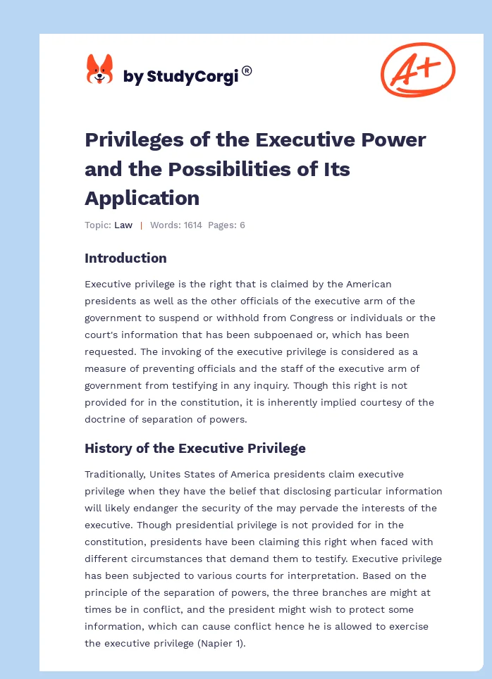 Privileges of the Executive Power and the Possibilities of Its Application. Page 1