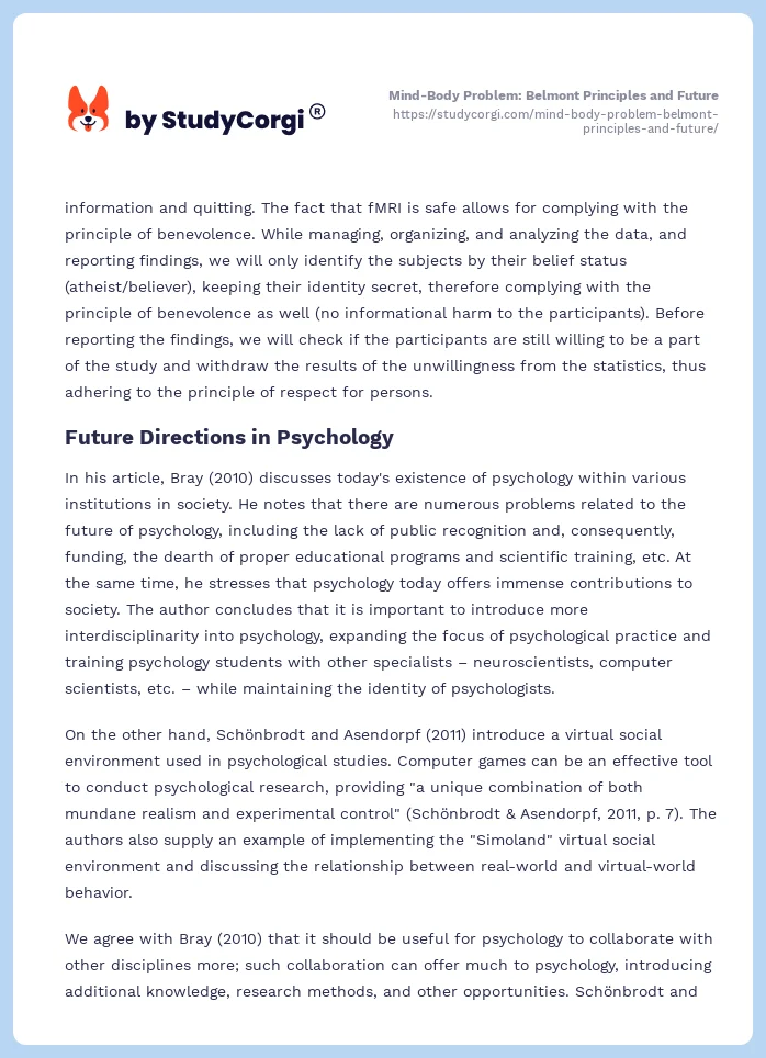 Mind-Body Problem: Belmont Principles and Future. Page 2
