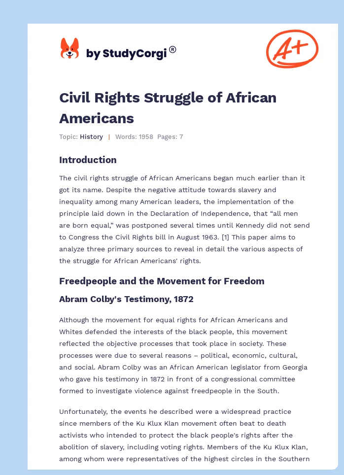 Civil Rights Struggle of African Americans. Page 1