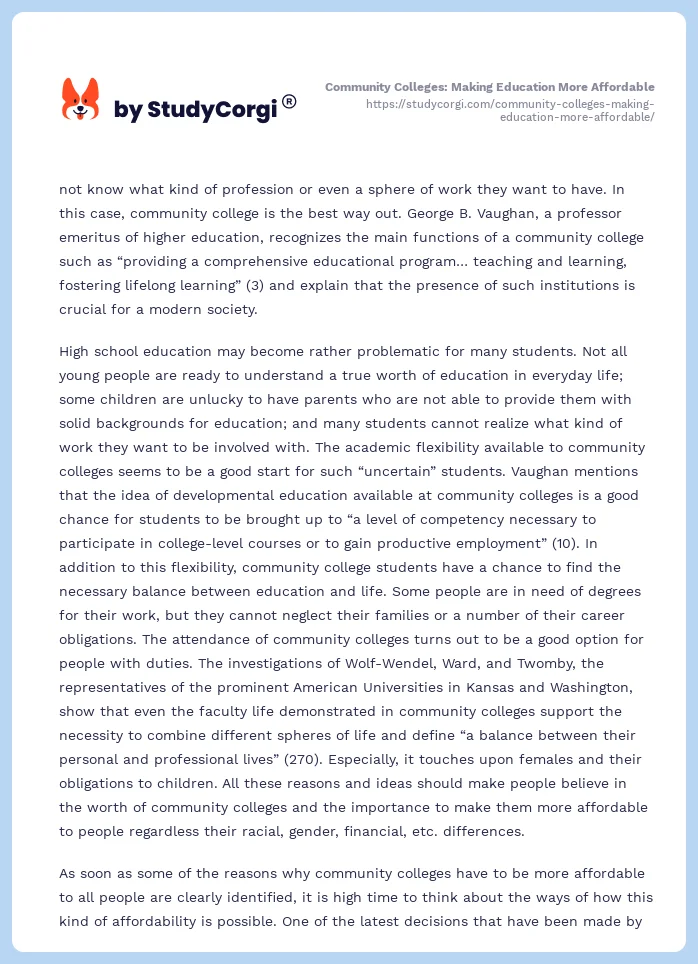 Community Colleges: Making Education More Affordable. Page 2