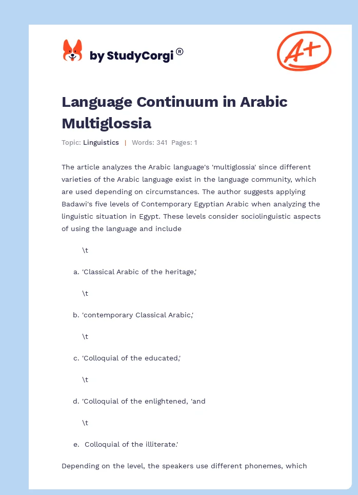 Language Continuum in Arabic Multiglossia. Page 1
