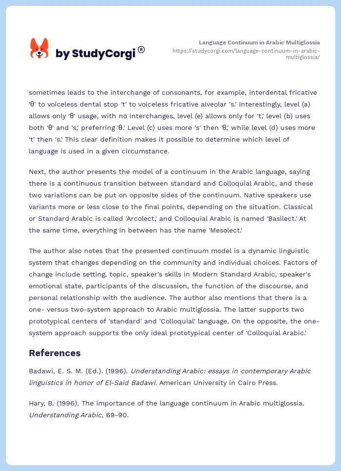 Language Continuum in Arabic Multiglossia. Page 2