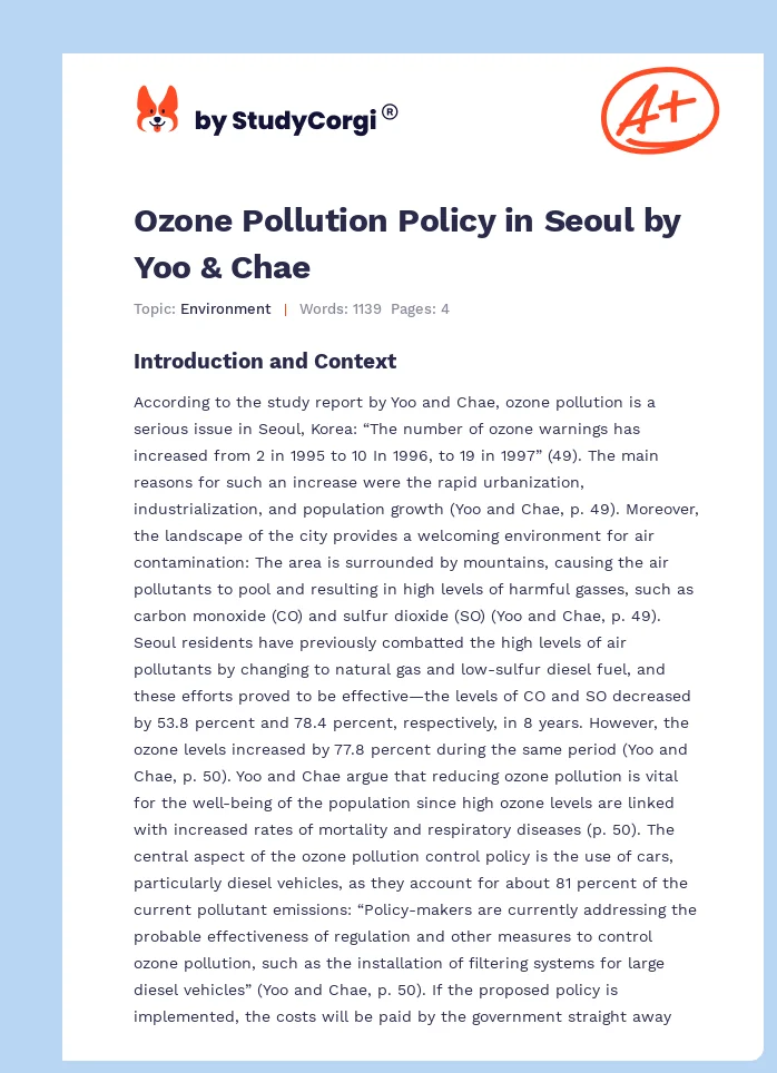 Ozone Pollution Policy in Seoul by Yoo & Chae. Page 1