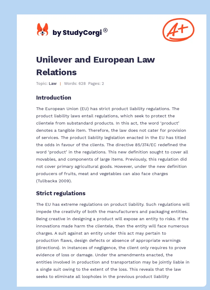 Unilever and European Law Relations. Page 1