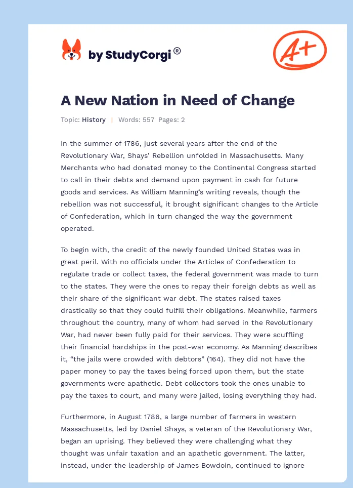 A New Nation in Need of Change. Page 1