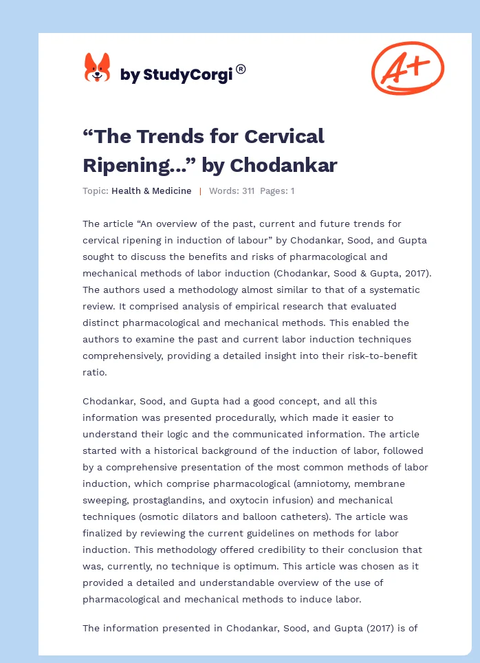 “The Trends for Cervical Ripening...” by Chodankar. Page 1