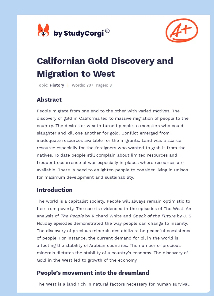 Californian Gold Discovery and Migration to West. Page 1