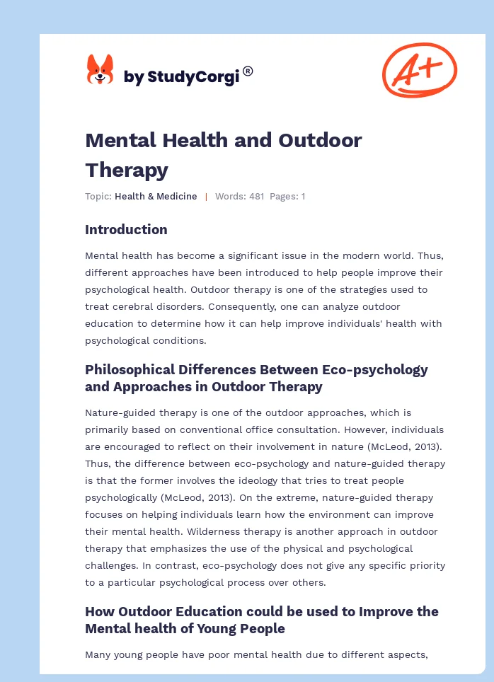 Mental Health and Outdoor Therapy. Page 1