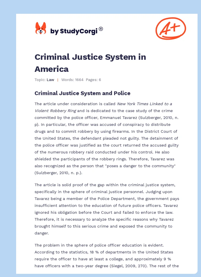Criminal Justice System in America. Page 1