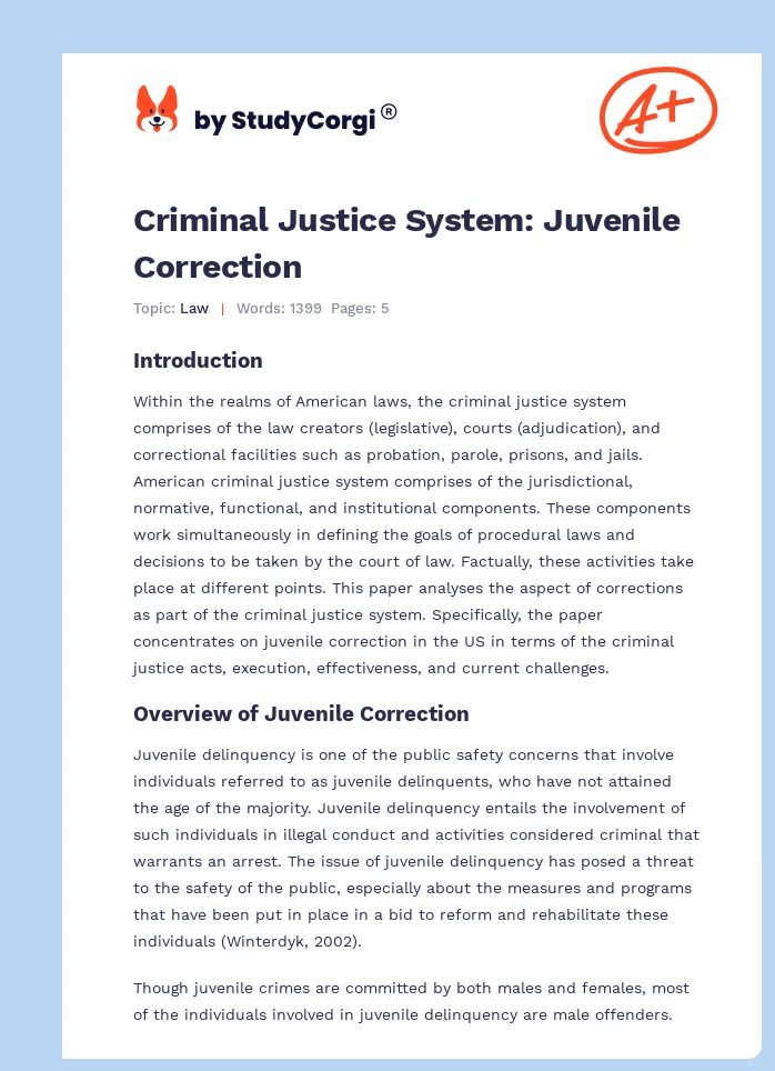 Criminal Justice System: Juvenile Correction. Page 1