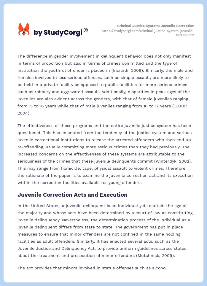 Criminal Justice System: Juvenile Correction. Page 2