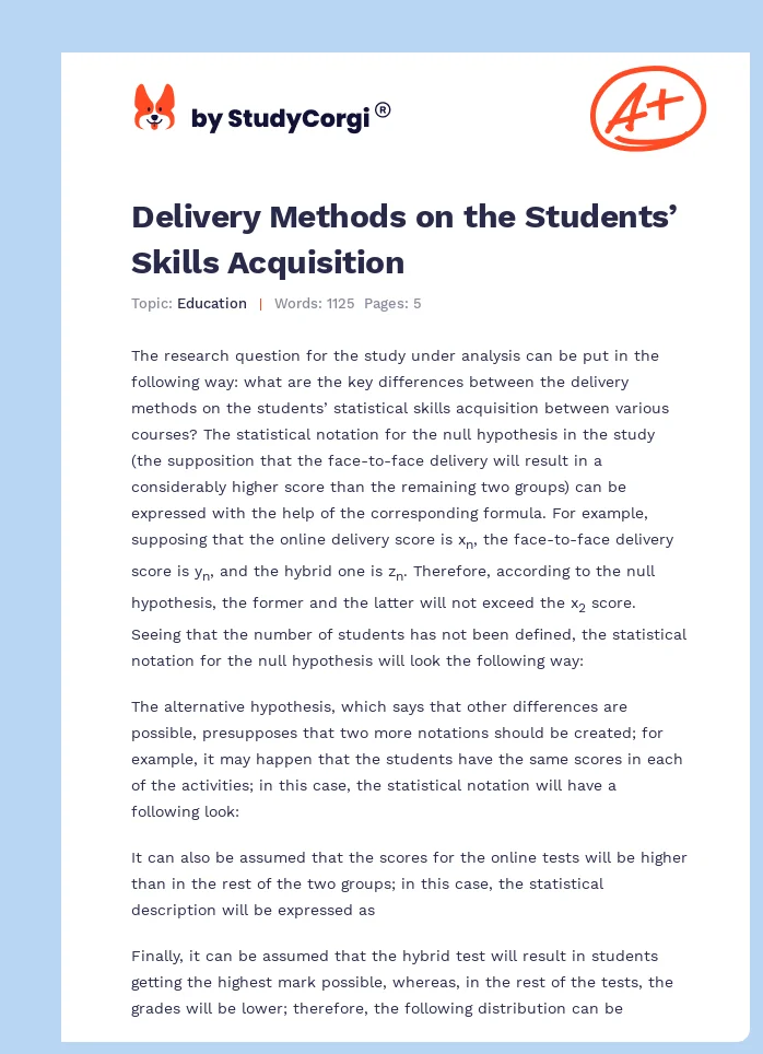 Delivery Methods on the Students’ Skills Acquisition. Page 1