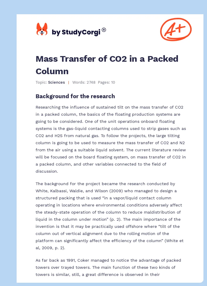 Mass Transfer of CO2 in a Packed Column. Page 1
