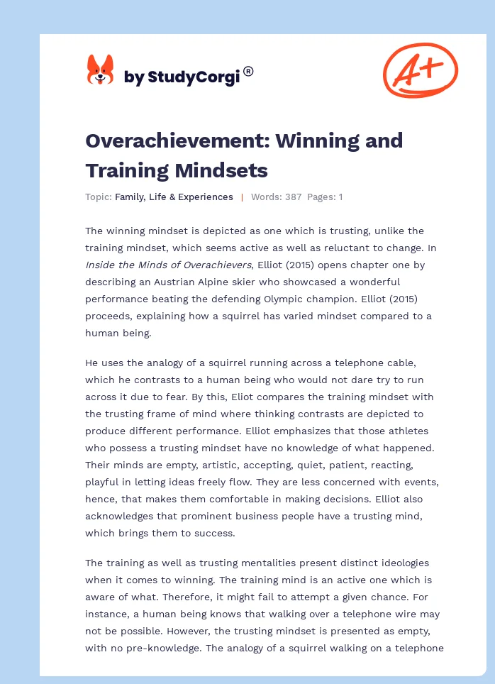 Overachievement: Winning and Training Mindsets. Page 1