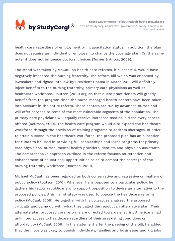 State Government Policy Analysis in the Healthcare. Page 2