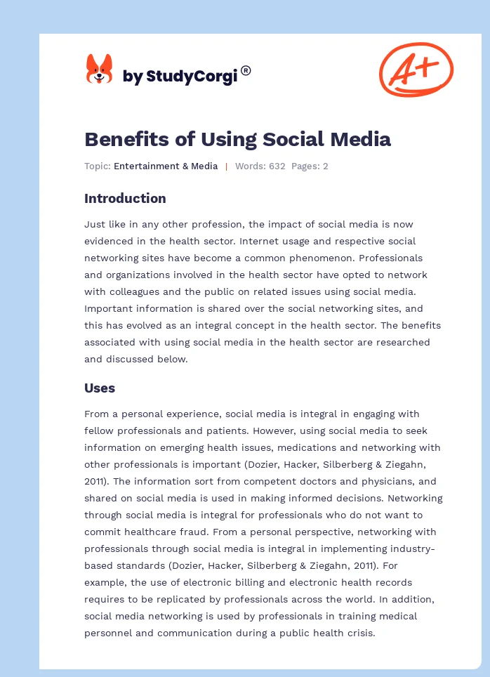 Benefits of Using Social Media. Page 1