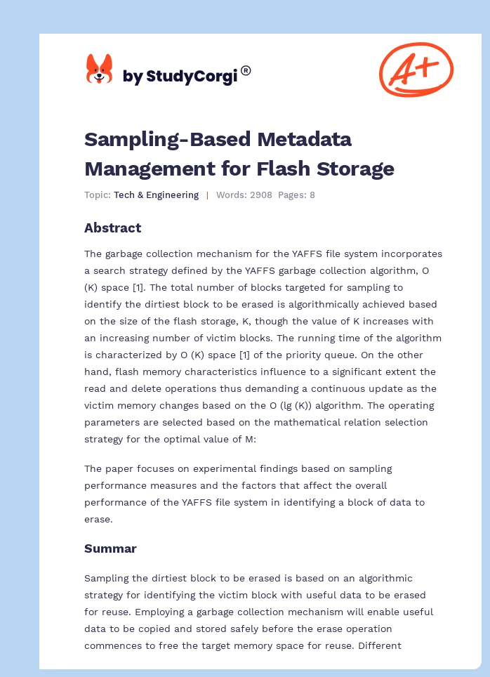 Sampling-Based Metadata Management for Flash Storage. Page 1