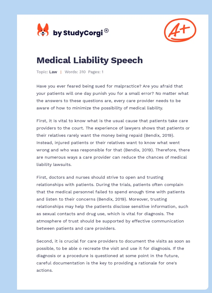 Medical Liability Speech. Page 1