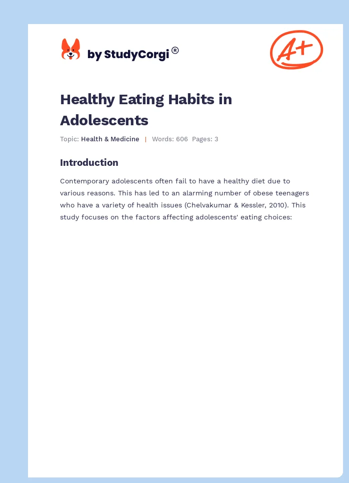 Healthy Eating Habits in Adolescents. Page 1