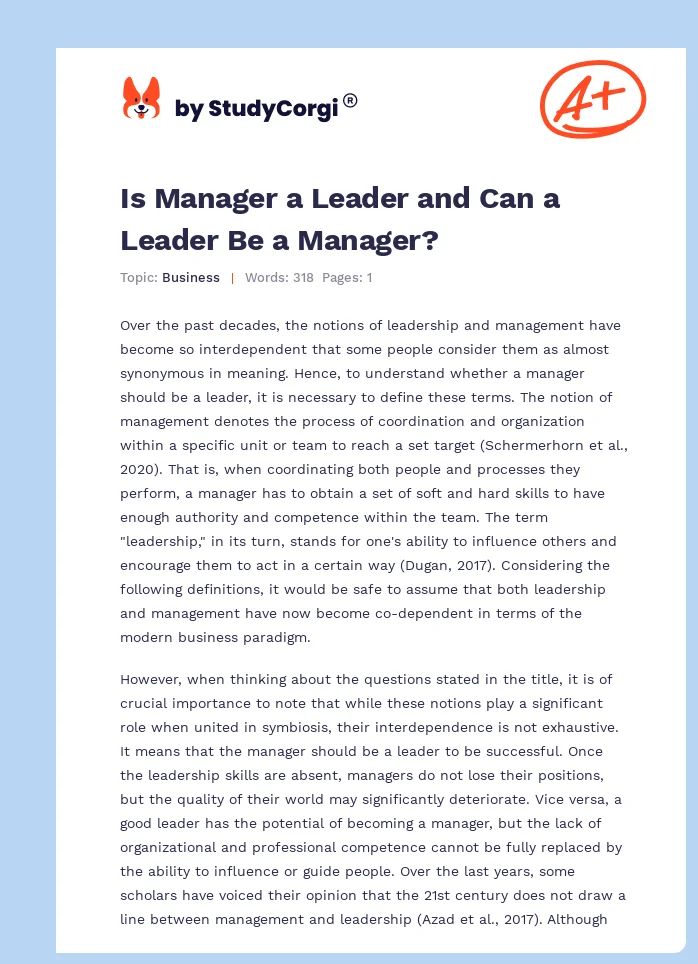 Is Manager a Leader and Can a Leader Be a Manager?. Page 1