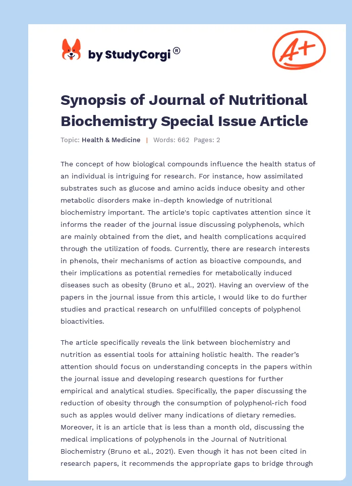 Synopsis of Journal of Nutritional Biochemistry Special Issue Article. Page 1