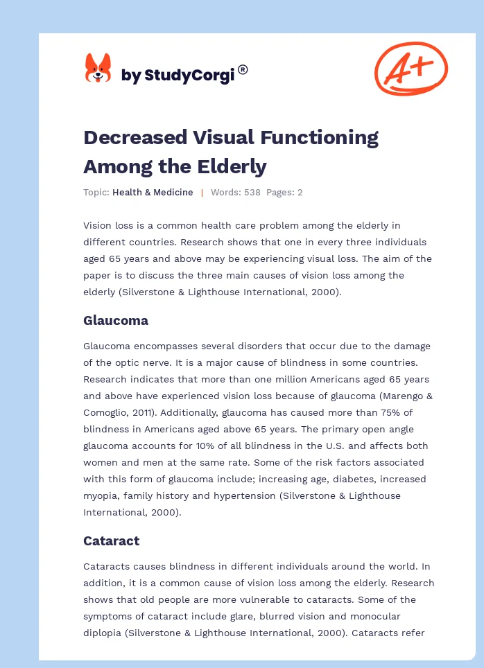 Decreased Visual Functioning Among the Elderly. Page 1
