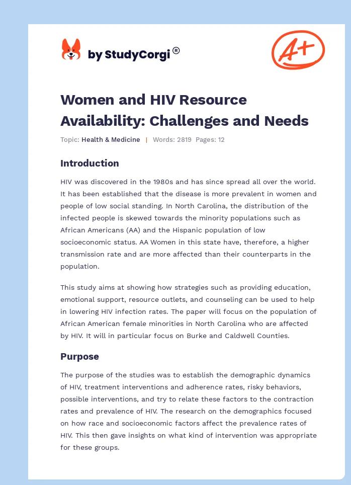 Women and HIV Resource Availability: Challenges and Needs. Page 1