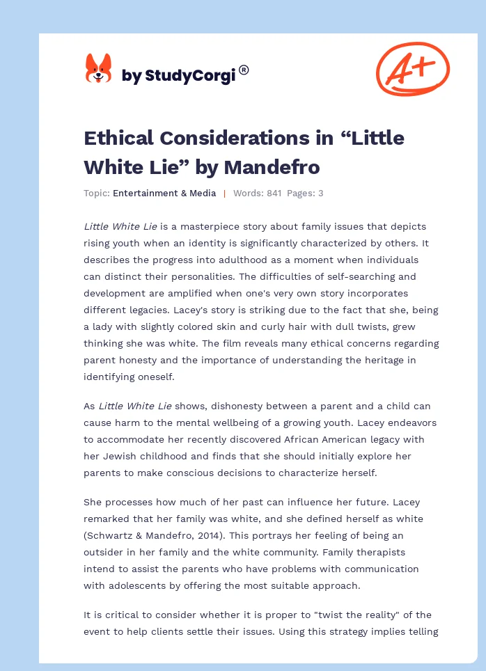 Ethical Considerations in “Little White Lie” by Mandefro. Page 1