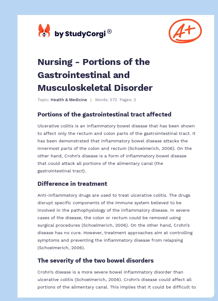 Nursing - Portions of the Gastrointestinal and Musculoskeletal Disorder. Page 1