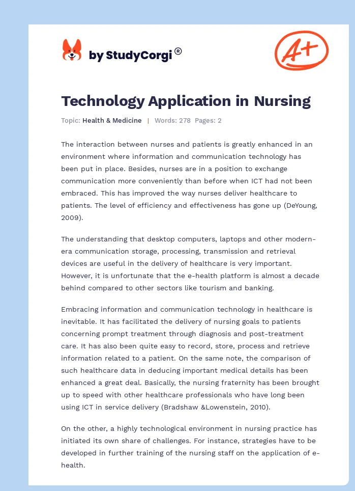 Technology Application in Nursing. Page 1