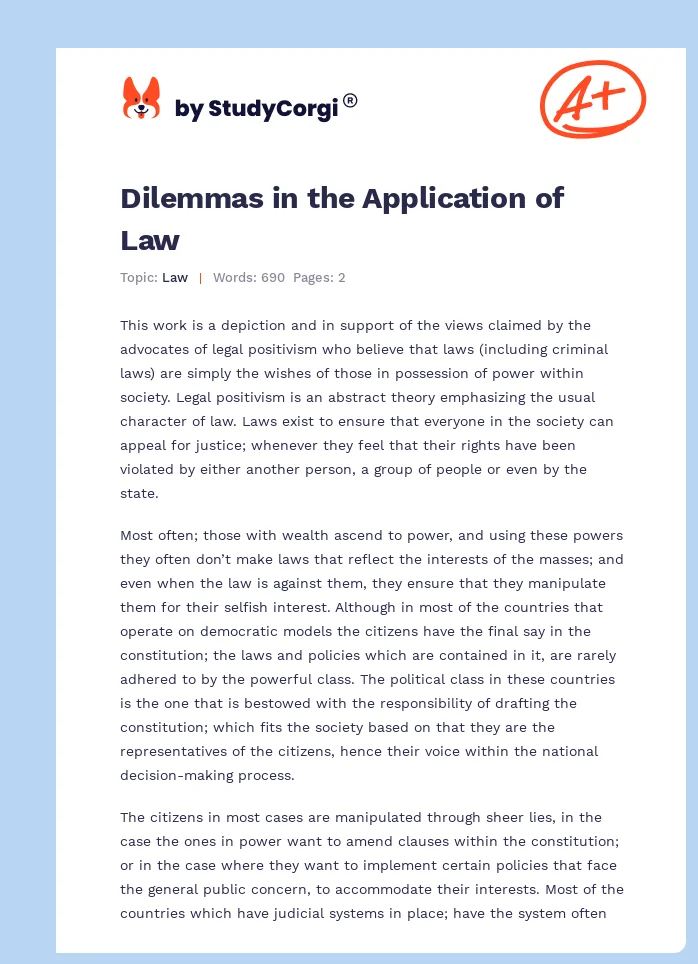 Dilemmas in the Application of Law. Page 1