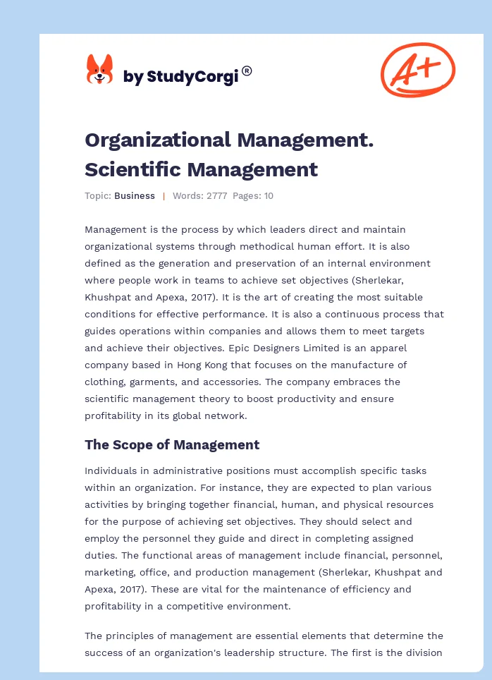 Organizational Management. Scientific Management. Page 1