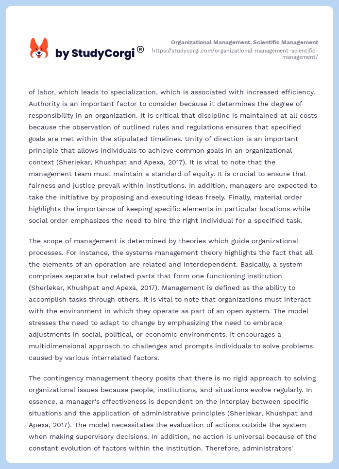 Organizational Management. Scientific Management. Page 2