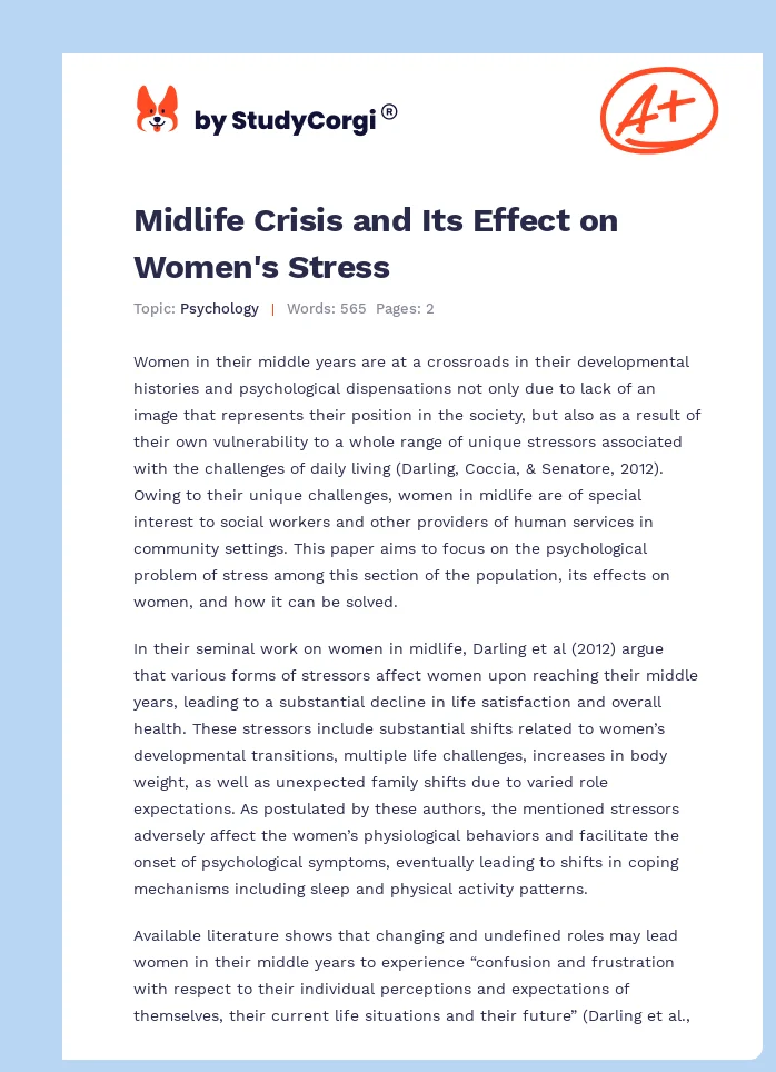Midlife Crisis and Its Effect on Women's Stress. Page 1