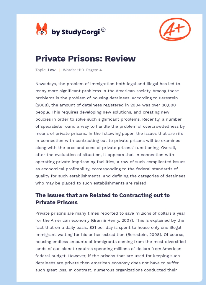 Private Prisons: Review. Page 1