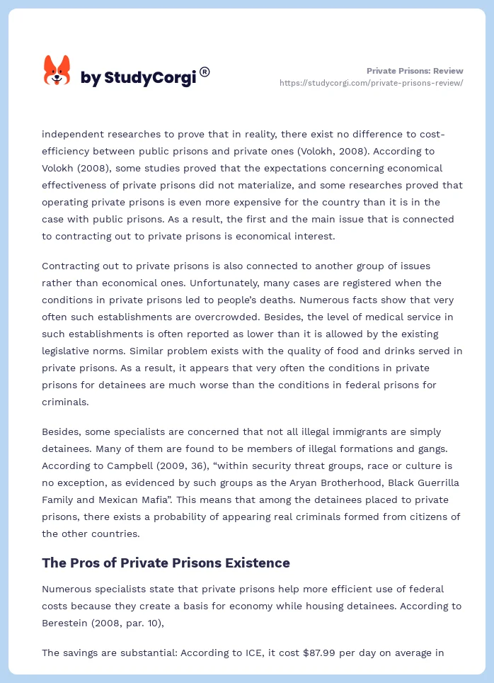 Private Prisons: Review. Page 2