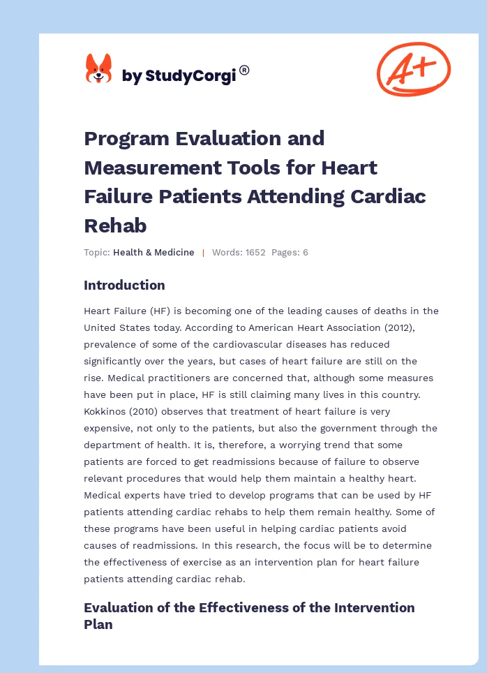 Program Evaluation and Measurement Tools for Heart Failure Patients Attending Cardiac Rehab. Page 1