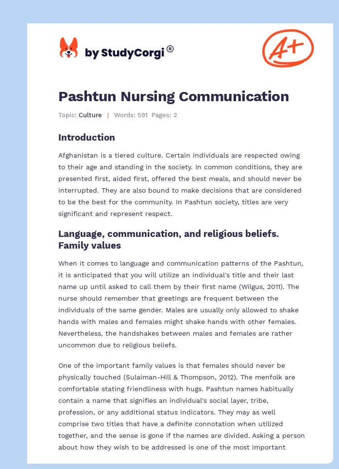 Pashtun Nursing Communication. Page 1
