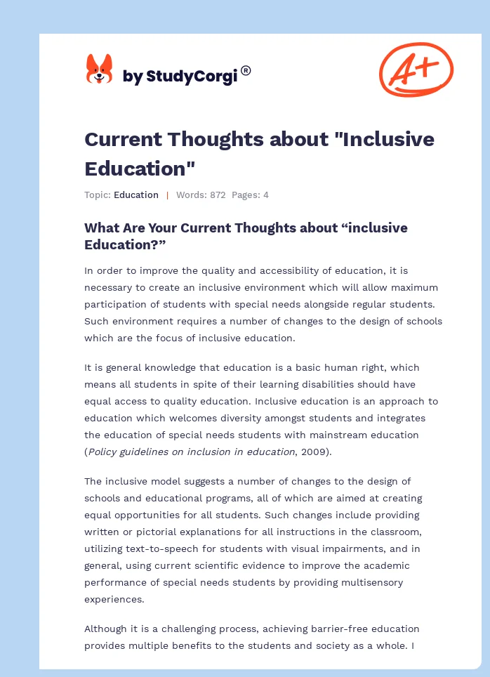 Current Thoughts about "Inclusive Education". Page 1