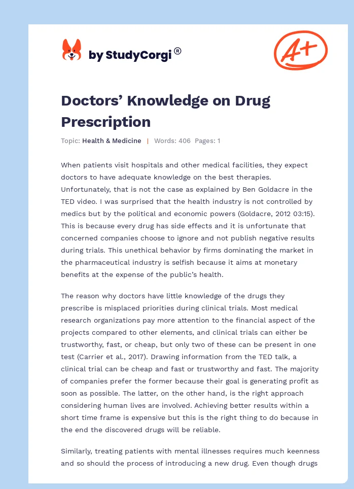Doctors’ Knowledge on Drug Prescription. Page 1