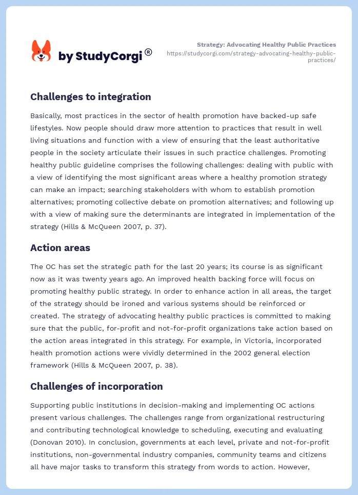 Strategy: Advocating Healthy Public Practices. Page 2