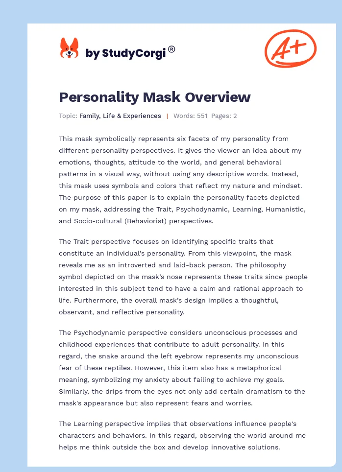 Personality Mask Overview. Page 1