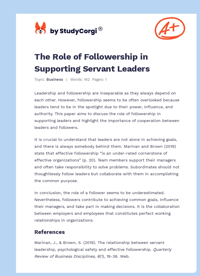The Role of Followership in Supporting Servant Leaders. Page 1