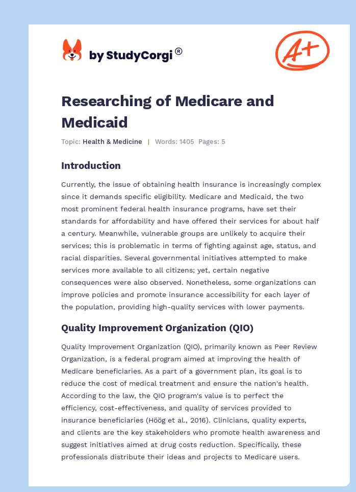 Researching of Medicare and Medicaid. Page 1