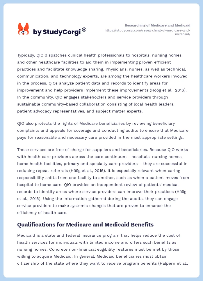 Researching of Medicare and Medicaid. Page 2